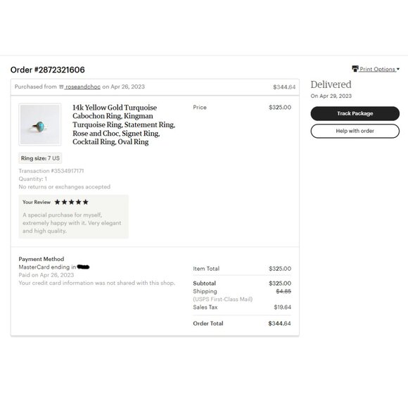 14k Yellow Gold Turquoise Cabochon Ring - Size 7 - Picture 6 of 6